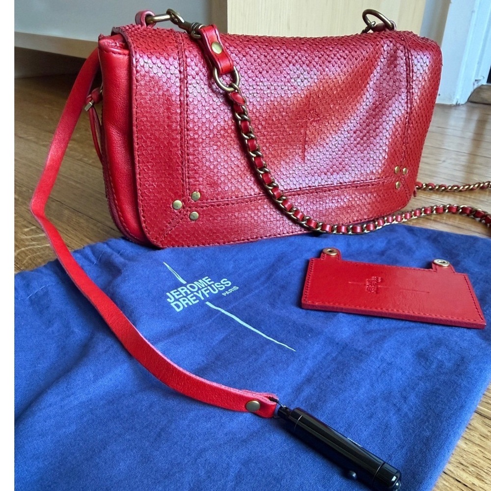 Jerome Dreyfuss Red Python Embossed Leather Shoulder bobi Bag Chain Strap S